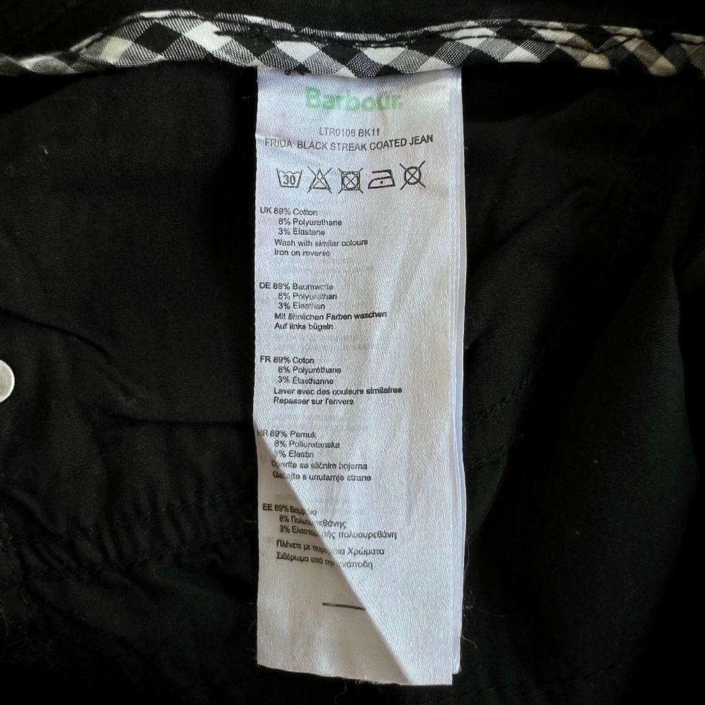 Barbour Frida Black Streak‎ Coated Jean Motorcycle Style Pants - Size US 8 - Picture 11 of 11